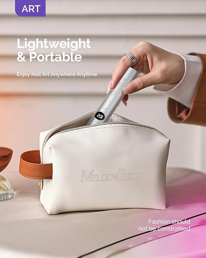 MelodySusie Handheld Flash Cure Nail Lamp P-ART01G Cordless Mini Nail Light | Optical Lens Enhance Spot Cure Builder Glue & Gel-X Tips, 20s/60s Timer, LCD Display, 450mAh Battery