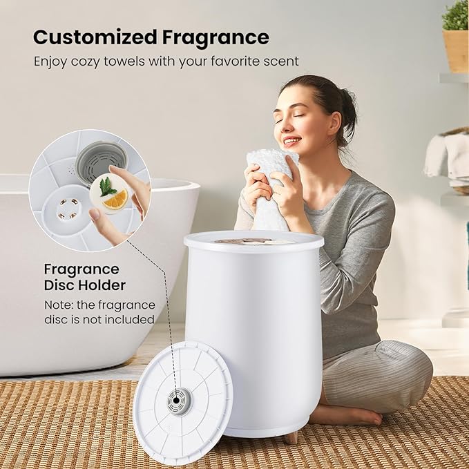 S AFSTAR 23L Towel Warmers for Bathroom - Large Luxury Towel Warmer Bucket with 3 Heat Modes, 4 Timer Settings, Fragrance Disc Holder, Auto Shut Off, Towel Heater for Blankets, Bathrobes (White)