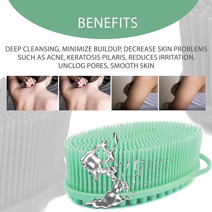Avilana Silver-Infused Green and Lavender Silicone Body Scrubber Bundle - Serene and Soothing Dual-Tone Set