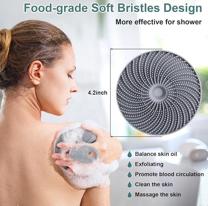 Food-Grade Silicone Body Scrubber Exfoliating & Massaging Brush, Black+Gray | INNERNEED Hygienic Shower Scrub Skin Wash Bath Tool for All Skin Types, Lathers Well, Longer Service Life