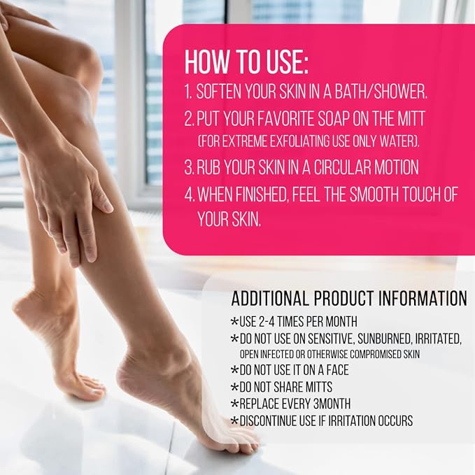 Exfoliating Body Scrub for Bath and Shower Use - Face Scrubber and Body Exfoliator Mitt, Dead Skin Remover - Exfoliating Glove Shower Scrub for Men and Women - Pair Pink