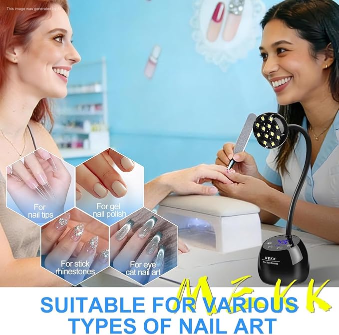 MEKK Gooseneck Flash Cure Nail Lamp, 36W Mini UV Light for Gel Nails | Cordless,Auto Sensor, 4 Timers (10/30/60/90s), Single Nail Detail Work, Portable, USB-C, flower Design, Salon & Home,Black