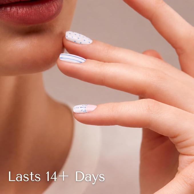 Semi Cured Gel Nail Strips Stickers Wraps | UV Nail Polish that Pops in Color (Seersucker) for Women & Short Nails & Long Nails (Ami Amour)