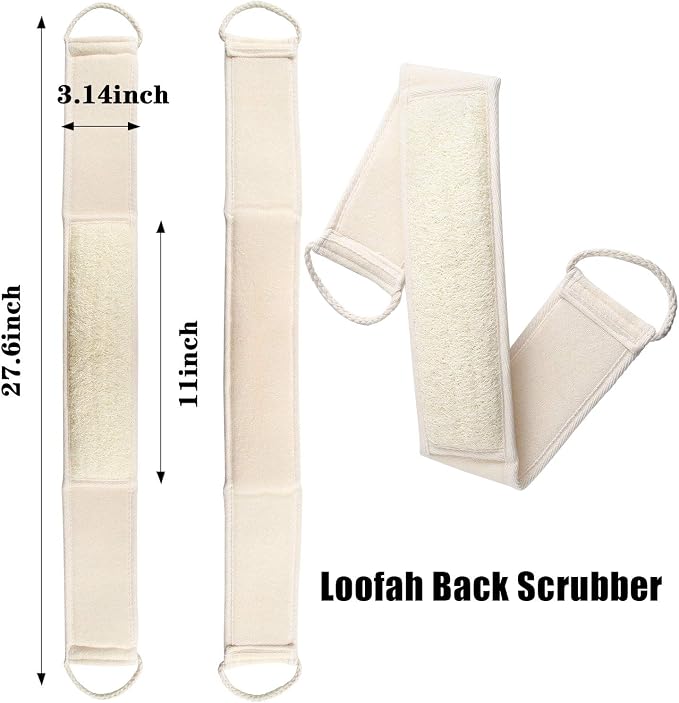 FEBSNOW Natural Loofah Body Scrubber 4Pcs Exfoliating Shower Bath Sponges | Natural Luffa Material, Women and Men Deep Clean Skincare, Exfoliating Back and Face Scrubber Pad