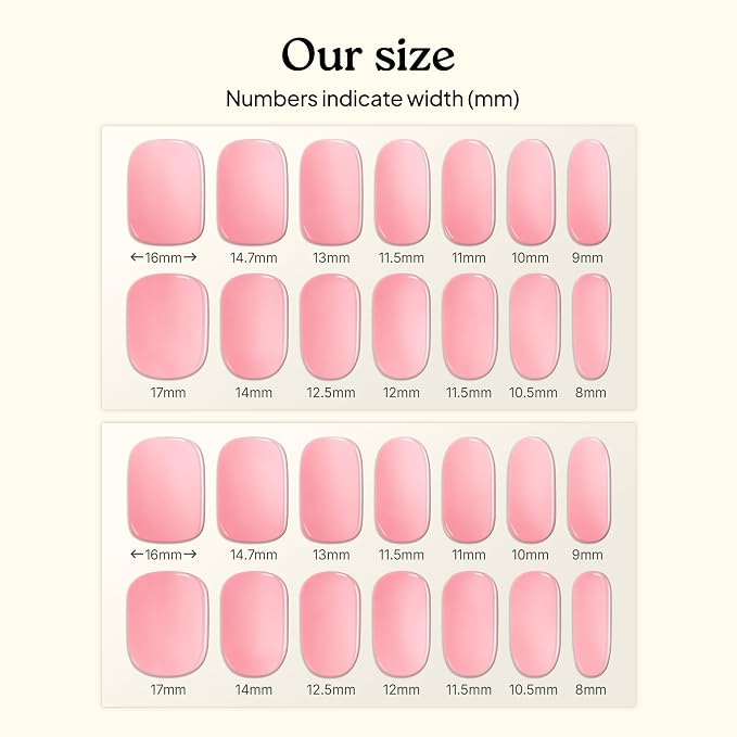 Heyhae Semi Cured Gel Nail Strips Salon Quality - Hey, Strawberry Picking? | No UV Light Needed | Salon Quality, Easy Apply & Remove | 28 Strips, 1 Prep Pad, Nail File, Wooden Stick | Pink Solid