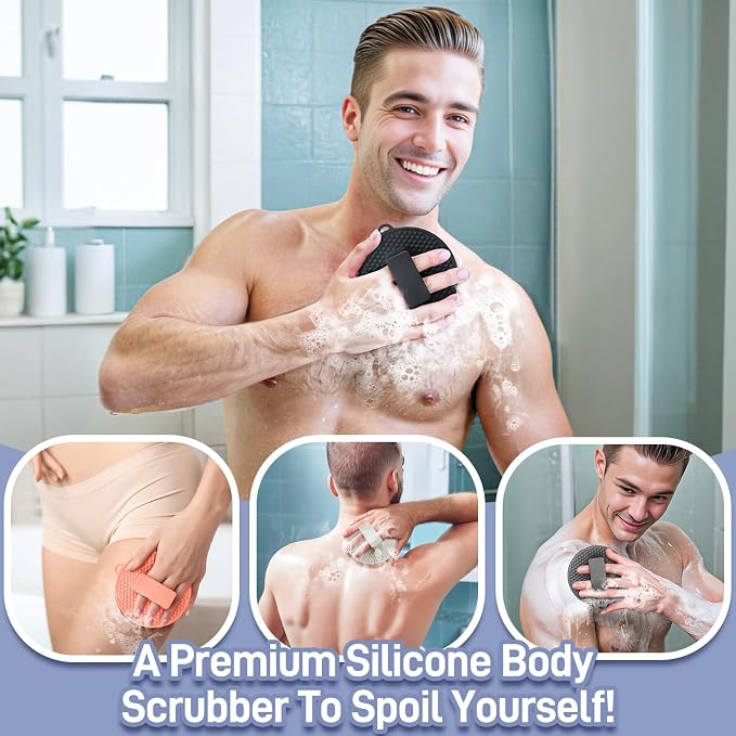 Silicone Body Scrubber 2PCS, Exfoliating Body Scrubber Shower Scrubber with Dense Bristles and Comfort Handle, Silicone Loofah Body Buffer for Good-Lathering & Deep-Cleansing(Blackx2)