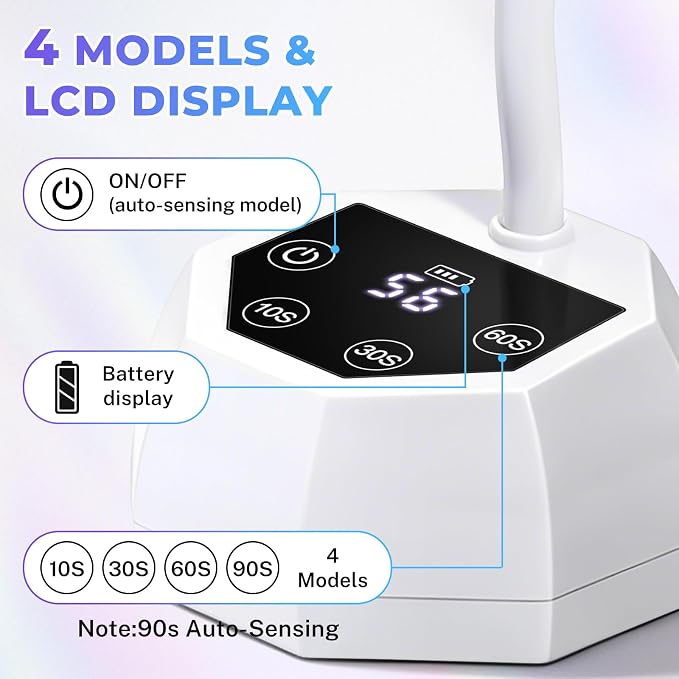 YSC UV Nail Lamp,Cordless Rechargeable UV Light for Gel Nails,27W Mini Flash Cure Nail Lamp with 4 Timers LCD Display & Smart Sensor, Foldable 360° Gooseneck Nail Dryer for Gel Polish,Home Salon DIY