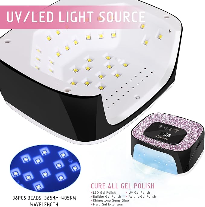 Linssy Rechargeable UV LED Nail Lamp,Portable Cordless Nail Gel Lamp | Gel Nail Dryer Light 4 Timings & Diamond LCD Screen with Auto Sensor, UV Light for Gel Nails at Home Salon (White)