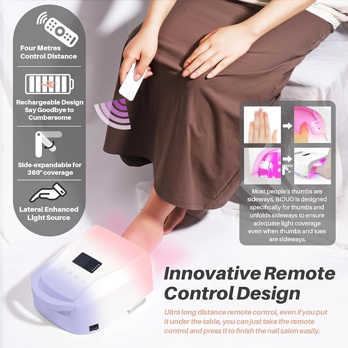 96W Cordless UV LED Nail Lamp, Periwinkle to Pink Gradient | 52 Beads Quick Dry with Remote | 4 Timer Settings & Auto Sensor | Rechargeable Gel Nail Light for Manicure Pedicure