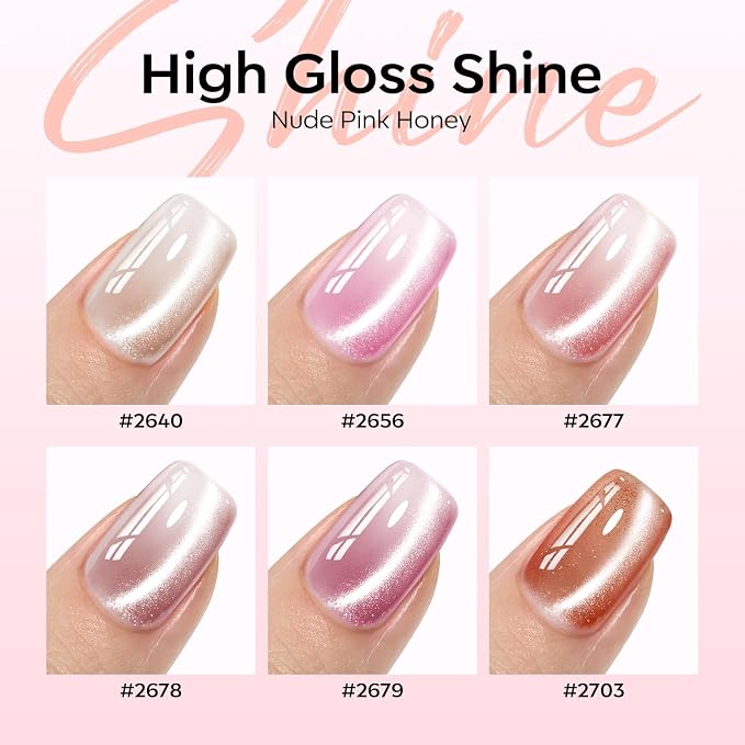 modelones Cat Eye Gel Nail Polish Set Glitter 6Colors Pink Nude Brown
