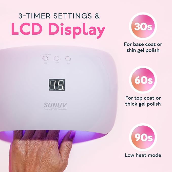 SUNUV UV Light for Gel Nail Polish, UV LED Nail Lamp, Auto Sensor SUN8 Pink | 3 Timer Settings, 21 LEDs, Fast Curing, LCD Display, Fits All Gel Polish, Home & Salon Use