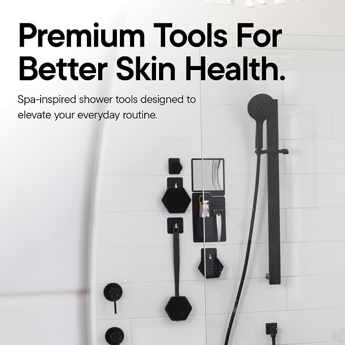 TOOLETRIES Silicone Back Scrubber for Shower with Hook - Charcoal | Long ergonomic bath brush with a non-slip grip for exfoliating and reaching hard-to-reach areas comfortably.