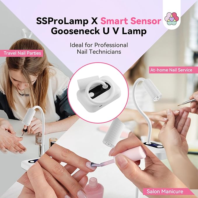 SAVILAND Smart Sensor UV Nail Lamp: Gooseneck 12W UV Light for Gel Nails 3S Flash Cure Light 3 Timer 360° Adjustable Rechargeable 6H Battery Life LED Display Flash Cure Lamp