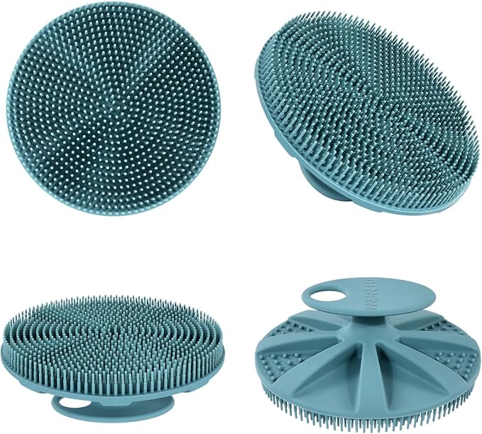INNERNEED Food-Grade Soft Silicone Body Scrubber Shower Brush, Dark Green | Handheld Cleansing Skin Brush, Gentle Exfoliating and Lather Well, Hygienic Bath Scrub for Women, Men