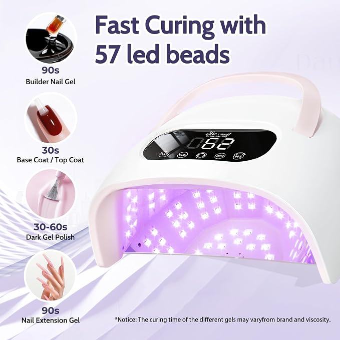 UV LED Gel Nail Lamp, Fast Curing Large Gel Dryer with 57 Beads for Salon | SHEXNAIL High Power, Professional, Fast Curing, Large Gel Dryer, 150cm Extra-Long Power Cord, For Salon