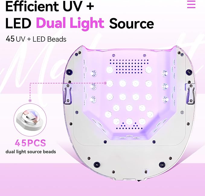 Makartt Professional UV Nail Lamp with Handle 30W Rechargeable Nail Dryer | Cordless Nail Light with 45 LED Beads 4 Timers LCD Auto Sensor Fast Curing Gel Polish for Home DIY Salon, Gradient Purple