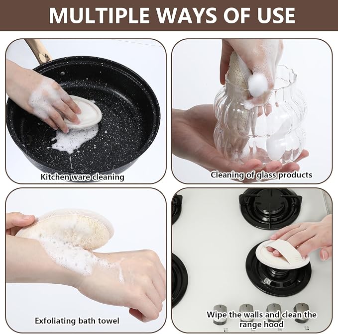 Nogeqi 4PCS Loofah Sponge Exfoliating Body Scrubber, Natural Shower Bath Loofah Exfoliating Sponge, Face Body Exfoliator Scrubber for Women Men Bath Shower, Eco-Friendly (2 Styles)