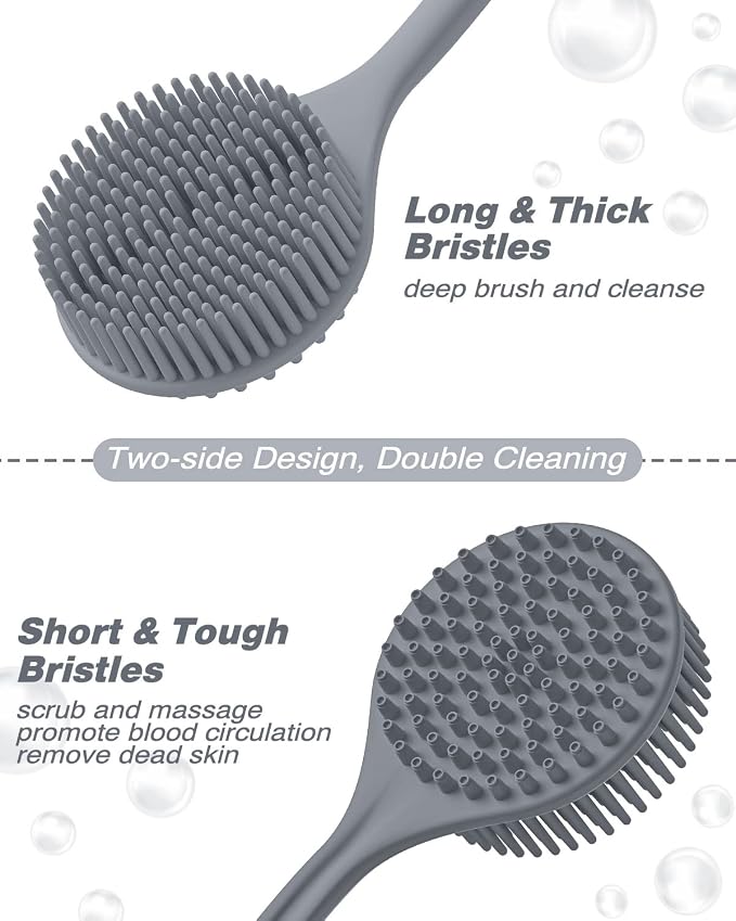 Manmihealth Silicone Body Scrubber & Scalp Massager 5PCS Set Style 1 Gray | Super-Exfoliating Back Scrubber Shower Brush & Shampoo Brush Combination, with 2 Free Hooks