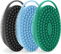 Silicone Body Brush for Showering, Shower Scrub Brush for Body & Silicone Loofah Body Scrubber, Large Flat Head Design with Handle - Black, Blue & Green, Beauty Accessories for Men and Women