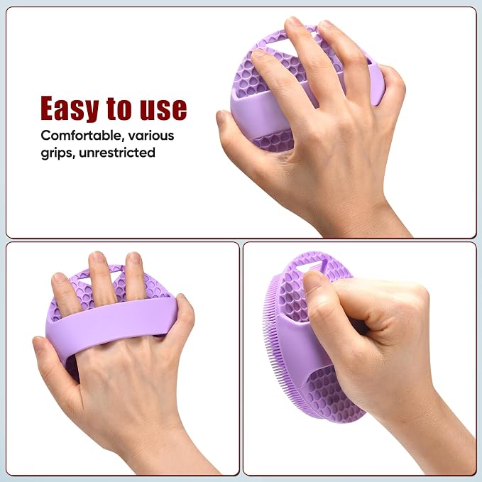Silicone Body Scrubber -Anti Zinc Infused Exfoliating Body Scrubber | Anti Slip Silicone Loofah,Stiff & Soft Bristles for Cellulite Reduction,Blood Circulation- Purple