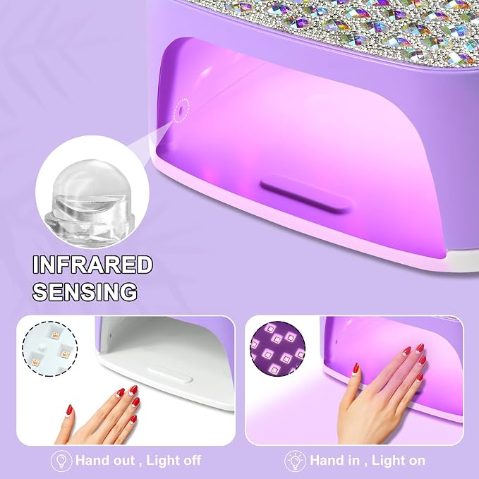 LIMEGIRL UV LED Nail Lamp Kit for Gel Polish Professional Fast Curing Purple Dryer Light Set with 4 Timer Settings Cordless Rechargeable Nail Art Cure Machine with UV Gloves and Automatic Sensor