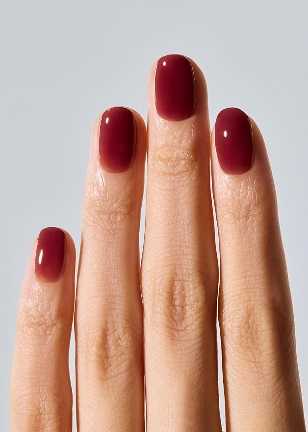 ohora Semi Cured Gel Nail Strips (N Wine Veil) - Works with Any Lamps, Salon-Quality, Long Lasting, Easy to Apply & Remove - Includes 2 Prep Pads, Nail File & Wooden Stick