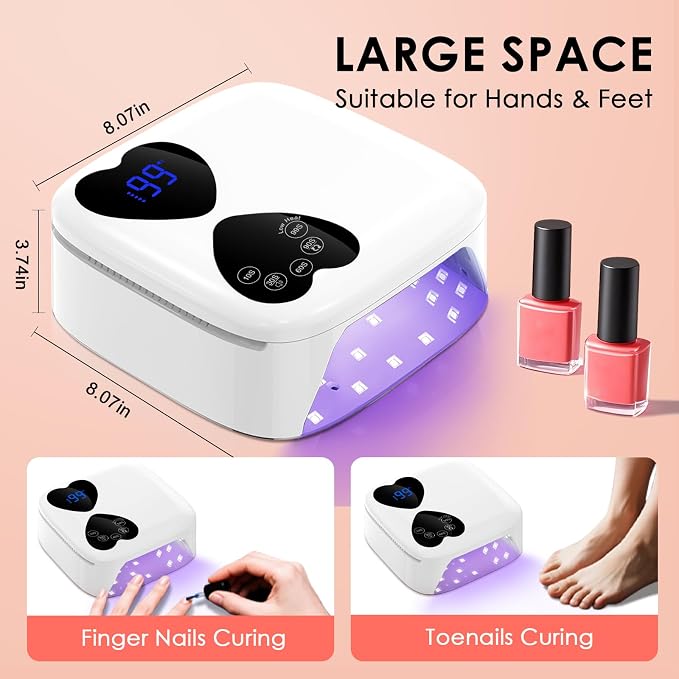 UV LED Nail Lamp Cordless, HUITINE 80W Rechargeable UV Light for Gel Nails | 5 Timers & Mirror Base, Professional Gel Light Dryer, Curing Lamp for Salon & Home (White)
