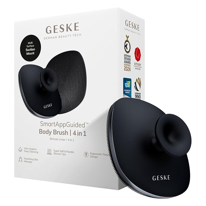 GESKE Body Brush | 4 in 1 | Design with Metal Ring | Cleansing Brush for the Entire Body | Professional Deep Cleaning | Soft Silicone Bristles | Ergonomic Two-Finger Design