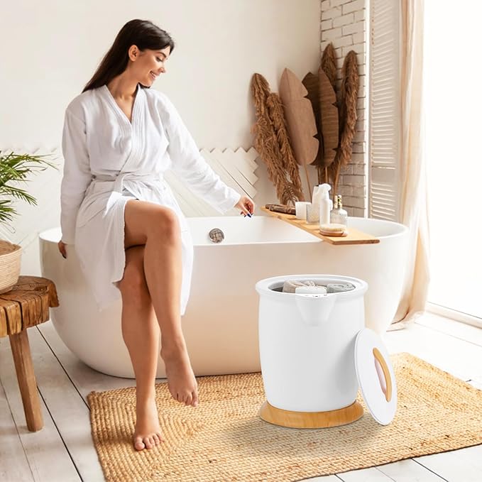 Happygrill Luxury Towel Warmer Bucket w/Fragrance Holder, Auto Shut Off, Fits Up to Two 40" x 70" Oversized Towels, Bathrobes, Blankets, Large for Bathroom (White)