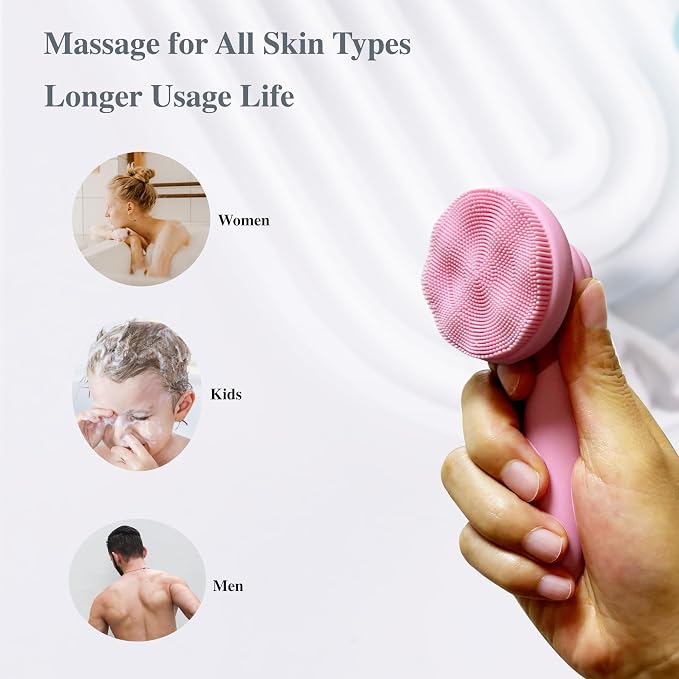 MtBoi 2 PC Silicone Facial Cleansing Brush Facial Scrubber Manual Exfoliating Facial Brush Face Cleanser Face Exfoliator Ultrafine Bristles for Sensitive Skin Easy to Clean Lather Well (Pink&Green)