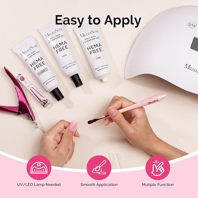 MelodySusie Poly Nail Extension Gel 60g Hema Free Soak Off UV Lamp Cured Nail Thickening Art Design Manicure Gift for Women 048