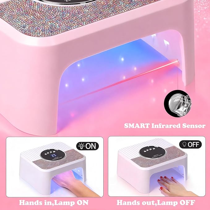 UV LED Nail Lamp 268W Gel Nail Light Nail Polish UV Dryer with 4 Timer Setting Quick Dry Nail Curing Tools for Salon & Home with 1 Contain Buff Nail Buffer Block（White）
