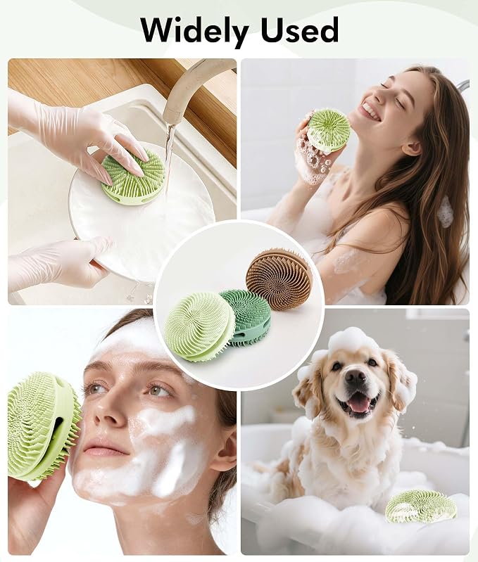 3 Pack Silicone Shower Brush, Dual-Sided Exfoliating Body Scrubber for Women Men, Gentle Bath Brush for All Skin Types with Rich Foaming