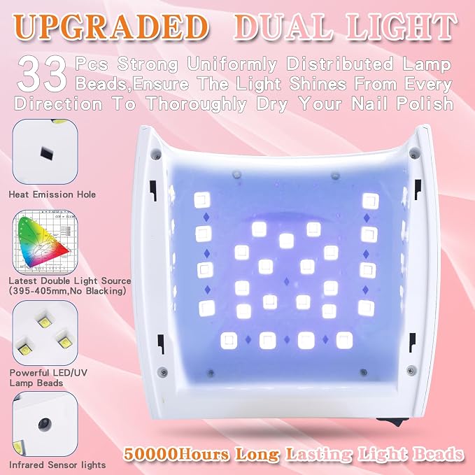 Rechargeable Faster Drying UV LED Nail Lamp, LED Nail Dryer Gel Polish Light Nail Polish Curing LED Nail Dryer Automatic Sensor Professional Nail Light Suitable for Fingernails and Toenails