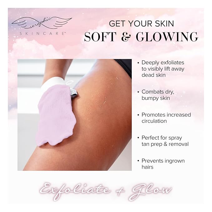 Seraphic Skincare Limited-Edition Pink Premium Exfoliating Mitt for Body 1pc – Exfoliating Glove & Body Scrubber for Shower Use, Deep Body Exfoliation, Dead Skin Removal & Self Tanner Washcloth