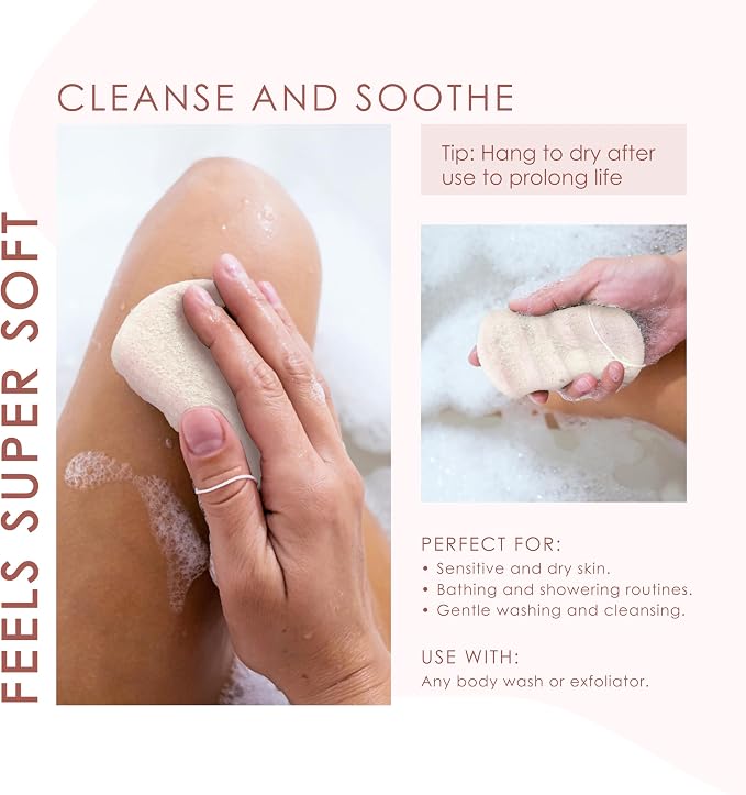 Konjac Sponge Body (2 Pack) | Microplastic Free Soft Plant Based Vegan Fiber | Sustainable | 100% Natural + Non-Toxic | Biodegradable | Eco-Friendly | Plastic Free Packaging