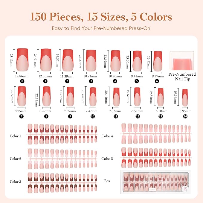 PEACECOLOR French Tip Press On Nails Kit - 150Pcs Long Square Gel Nail Kit with U V/LED Lamp Quick-Dry Nail Glue Base & Top Coat, Complete DIY Manicure Set Fake Nails Gift for Women Girls Home