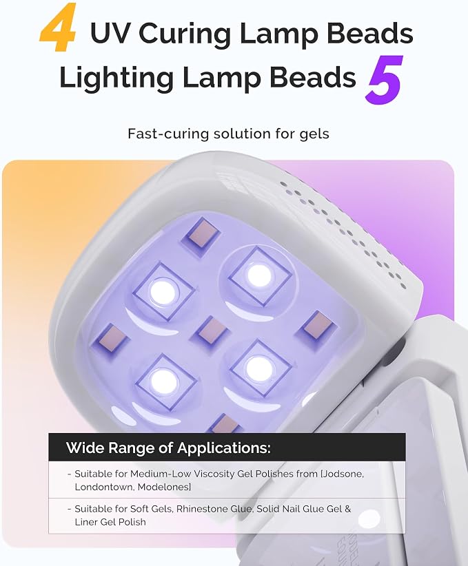 MelodySusie 2in1 Mini Cordless UV Nail Lamp P-ART09F for Manicure Beginners | Hands-Free Fold-out Stand,Lighting & Curing 2 Mode,30s/60s Timer, Use for Home Nail Art Design, 1000mAh Battery