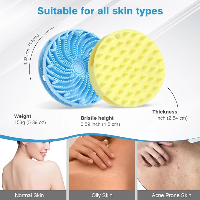 2Pcs Silicone Body Scrubber,Exfoliating Body Scrubbers for use in Shower,Silicone Body Brush for Showering and Anti-Slippery Handles for All Skin Types,Eco Friendly Shower Scrubber for Body （Yellow）