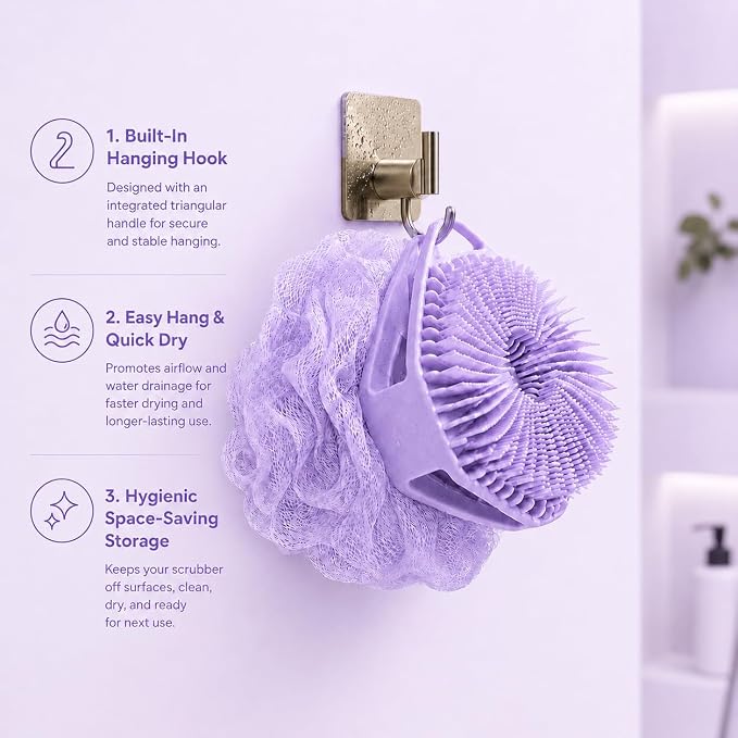 2-in-1 Silicone Body Scrubber & Mesh Loofah Sponge – Exfoliating Silicone Shower Scrubber with Soft Loofa Puff, Bristles, Non-Slip Grip, Quick Dry, Hygienic Body Scrubber for Women & Men