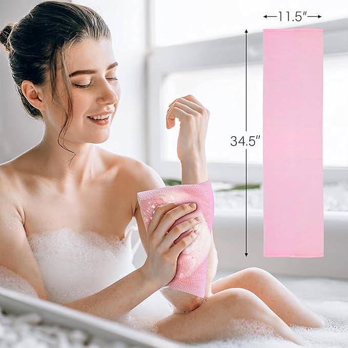 Yiclick Exfoliating Washcloth Towel, Japanese Exfoliating Bath Wash Cloth for Body Exfoliation, Korean Back Scrubber Washer for Shower, African Net Sponge Brush Loofah Exfoliator (Pink)