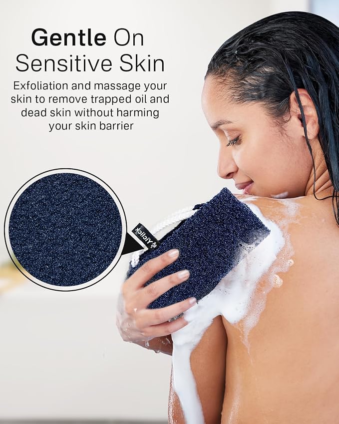 Yiclick Exfoliating Washcloth Towel with Handle, Back Scrubber for Shower, Exfoliating Body Scrubber Exfoliator, Japanese Wash Cloth for Body Scrub, Bath Sponge Loofah Luffa Washer Exfoliator