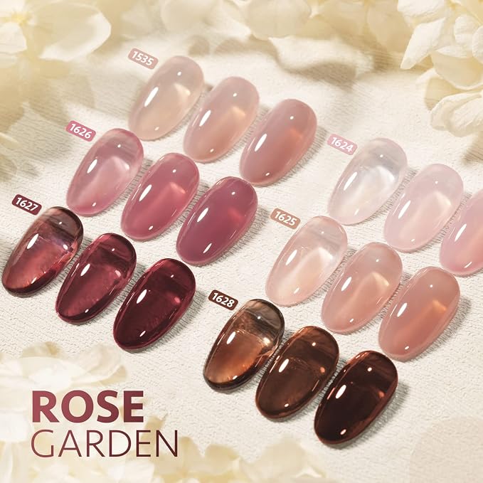 GAOY Rose Garden Jelly Gel Nail Polish Set, 6 Colors Nude Red Pink Brown | Natural Nails, Buildable Color, UV Lamp Required, Long Lasting, Easy to Apply, Salon Manicure at Home, Gift for Women
