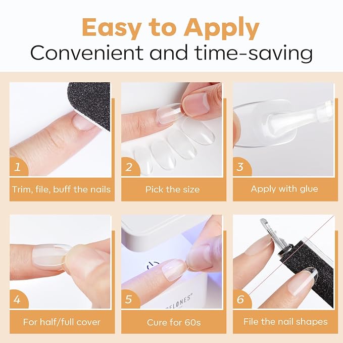 Modelones Short Oval Nail Tips Pre-shaped Soft Gel Fake Nails False Acrylic | Fake Nails False Acrylic Clear Full Cover Press on Extension Kit Gel Manicure DIY at Home 216PCS 12Sizes