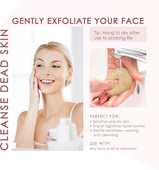 Konjac Sponge Face Scrubber Exfoliator for Cleansing | Vegan Microplastic Free | 100% Natural Plant Based | Non-Toxic | Biodegradable | Eco-Friendly | Plastic Free Packaging