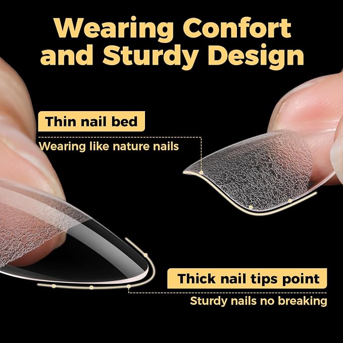 UNA GELLA 600 Pcs Almond Gel Nail Tips, Pre Etched Medium Almond Nail Tips | Full Cover Fake Clear Press On Nails for Flat & Curved Nails Bed Extension Home DIY Salon 12 Sizes