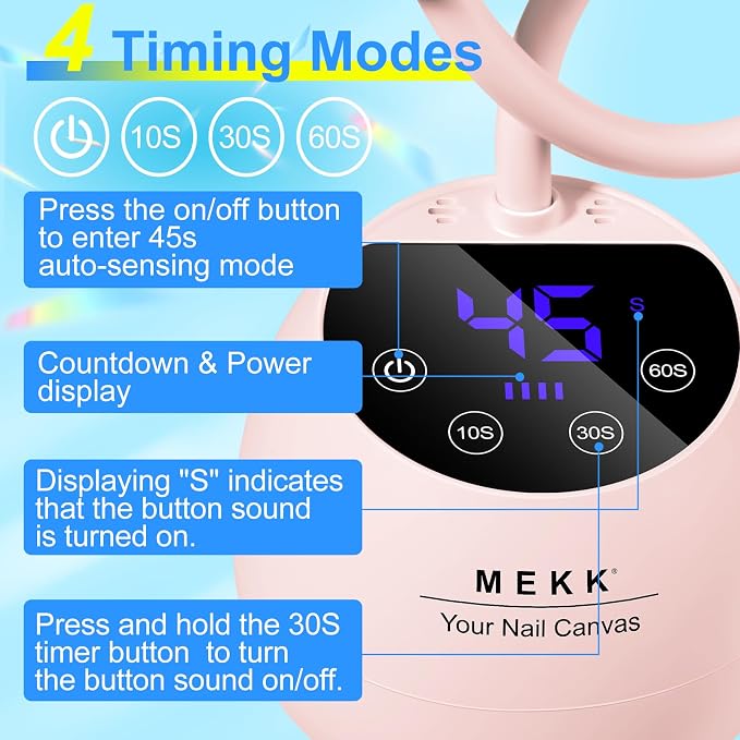 MEKK Gooseneck Flash Cure Nail Lamp, 36W Mini UV Light for Gel Nails | Cordless,Auto Sensor, 4 Timers (10/30/60/90s), Single Nail Detail Work, Portable, USB-C, flower Design, Salon & Home,Pink