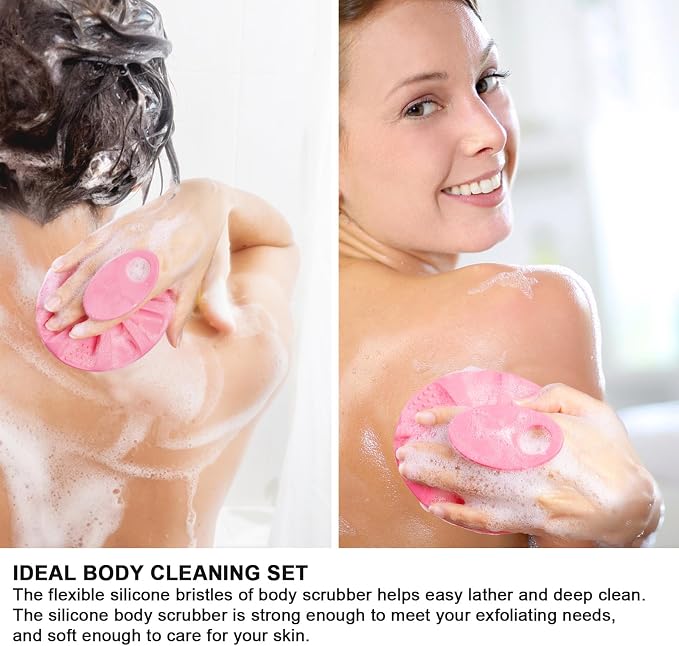 INNERNEED Silicone Body Cleansing Brush Exfoliating Scrubber, Pink | Gentle Massage, Deep Clean, Hygienic Shower Scrub Brush Soft Bristles for All Skin Types, Easy to Hold