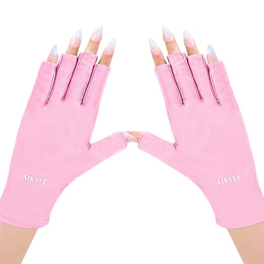 AIRSEE UV Gloves for Nail Lamp,Professional UPF50+ UV Protection for Manicures Nail Art,Fingerless Gloves That Shield Skin from The Sun and Manicure (Light Pink)