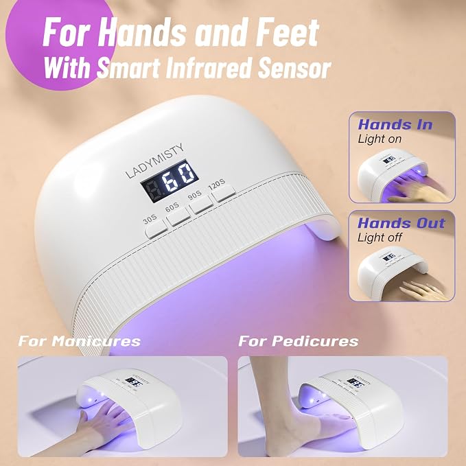 LadyMisty UV Nail Lamp - Fast Drying, UV Light for Gel Nails with 30 Dual Lamp Beads, 4 Timer, LCD Display, Energy Efficient LED Nail Light for Home & Salon (White)
